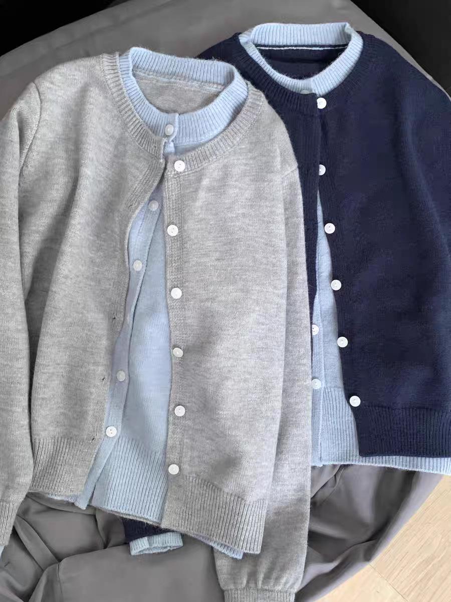 

Women s Gray Color Block Korean Knit Cardigan Sweater - Autumn Casual Outerwear XXL (125-135 jin)