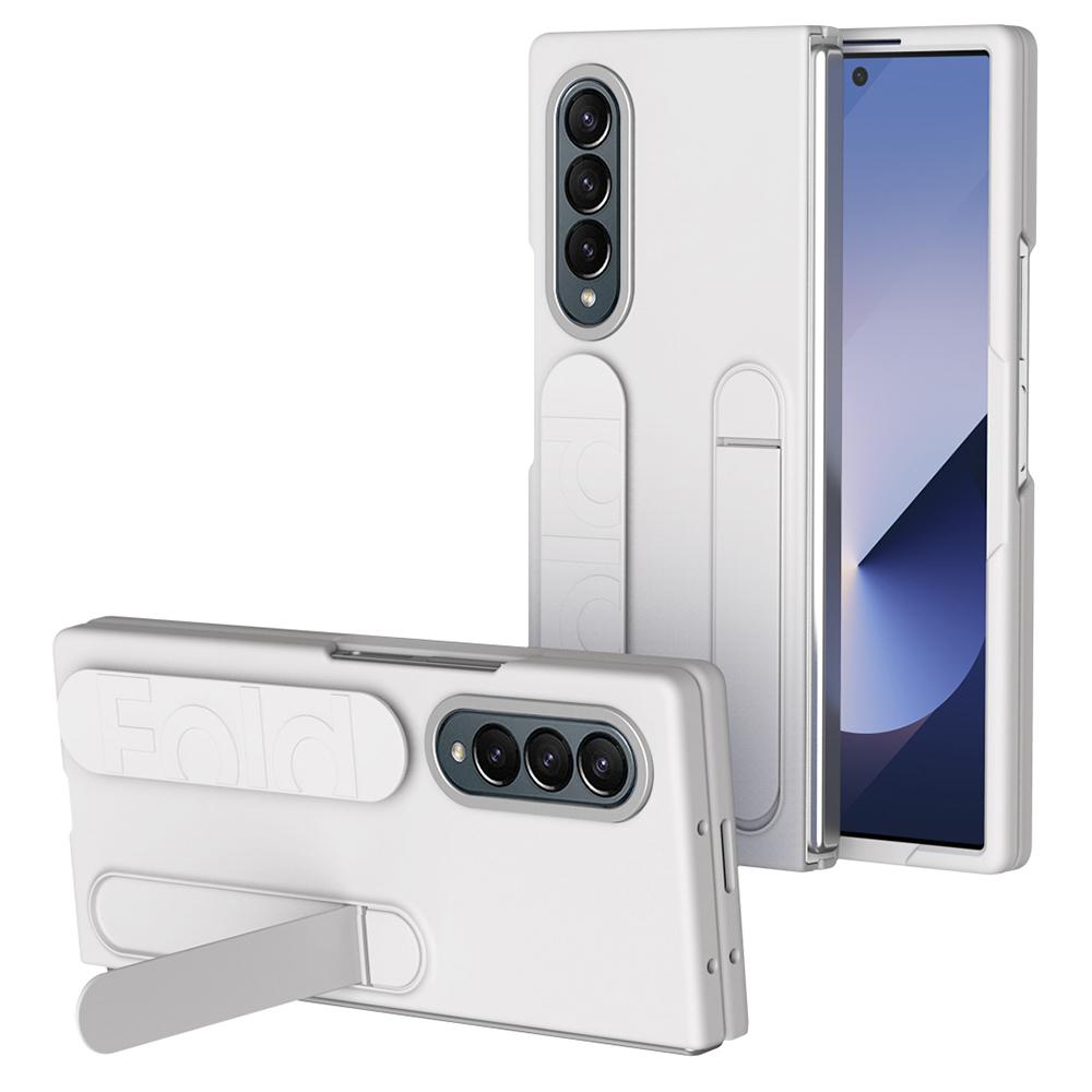 

For Samsung Galaxy Z Fold4 5G Case Kickstand Wristband PC+Silicone Phone Cover White