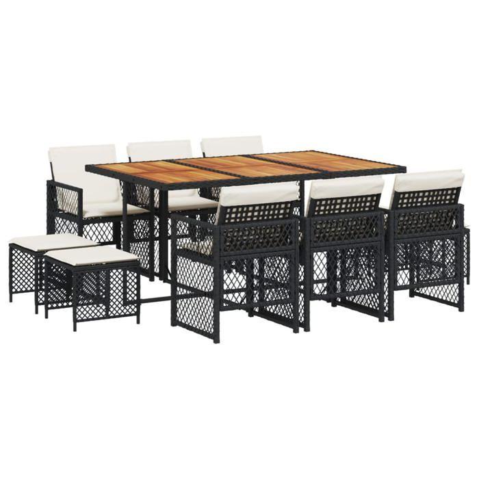 VidaXL Ensemble à manger de jardin 11 pcs coussins noir résine tressée, ensemble à manger d'extérieur, meuble à manger de 3210795