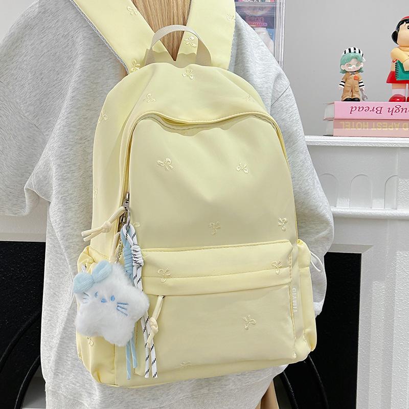 Girls' Versatile Shoulder Bag: Cute Embroidered Bow Backpack for Students and Travel