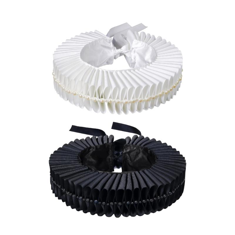 Elizabethan Ruff Collar Detachable Neck Ruff Decorative Collar With Elegant Pearls For Themed Event Stage Dressingup