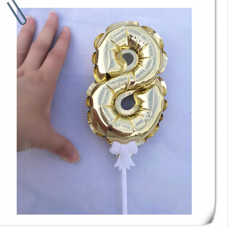 Balon din aluminiu auto-gonflabil de 14 cm cu număr, decor pentru tort, petrecere de aniversare 0-9 inserție.