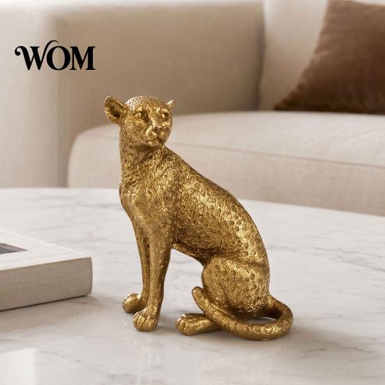Accessoire de Bureau Moderne de Luxe Figurine Léopard Doré Modèle, Statue Vive, Posture Accroupie Courante, Ornement Décoration Bureau Bureau Résine