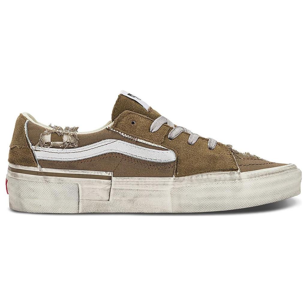 Vans Sk8 Reconstruct Round Toe Lace-Up Comfortable Durable Lightweight Low-Top Skate Shoes Unisex Sneaker Brown VN0009QSBS8