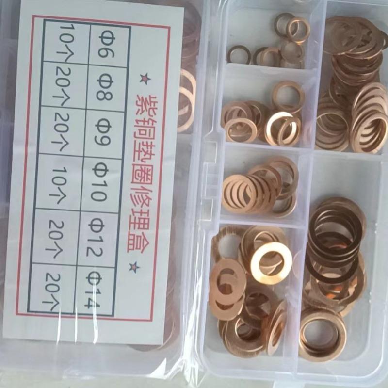 Copper Washer Gasket Assortment Kit M8/M10/M12/M14 Flat Seal Ring Set for Sump Plugs Oil Drain Bolts Automotive Plumbing Repair