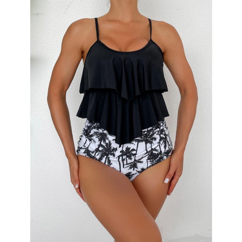 

Новый печатный купальник-бикини с разрезом, с высоким поясом и сексуальным краем в виде лепестков лотоса, женский XL