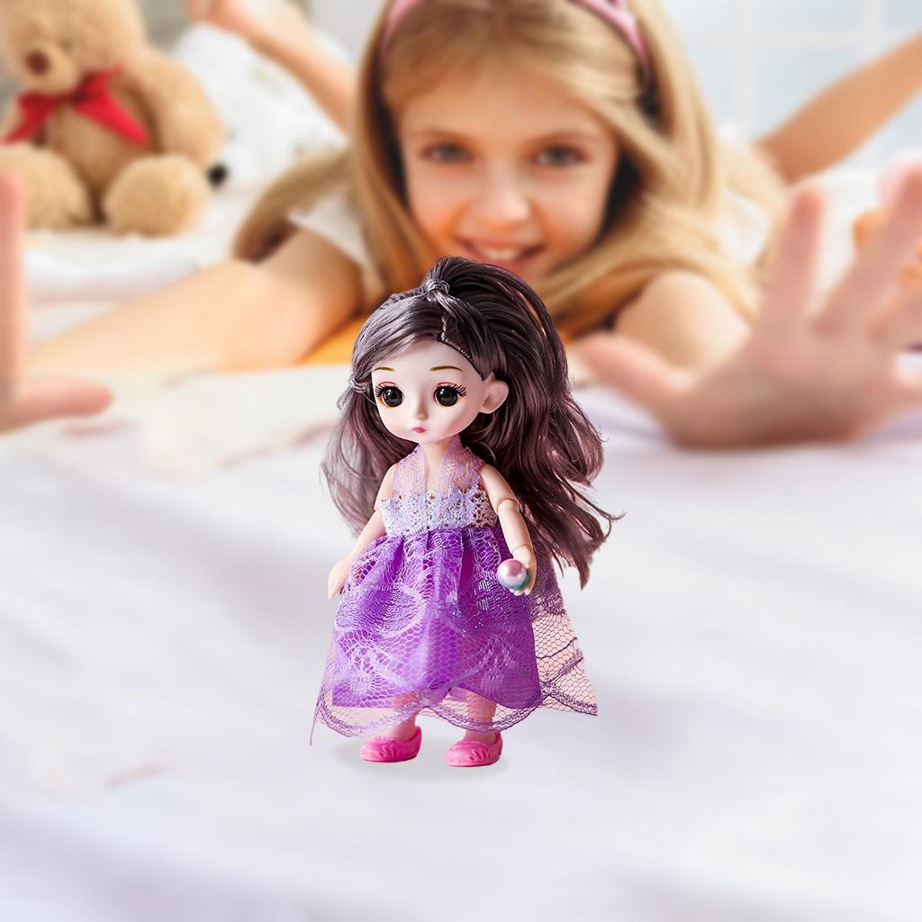 Cute 13 Joints 16cm 1/12 BJD Doll W/ Dress & Shoes Girl Toy Gift A