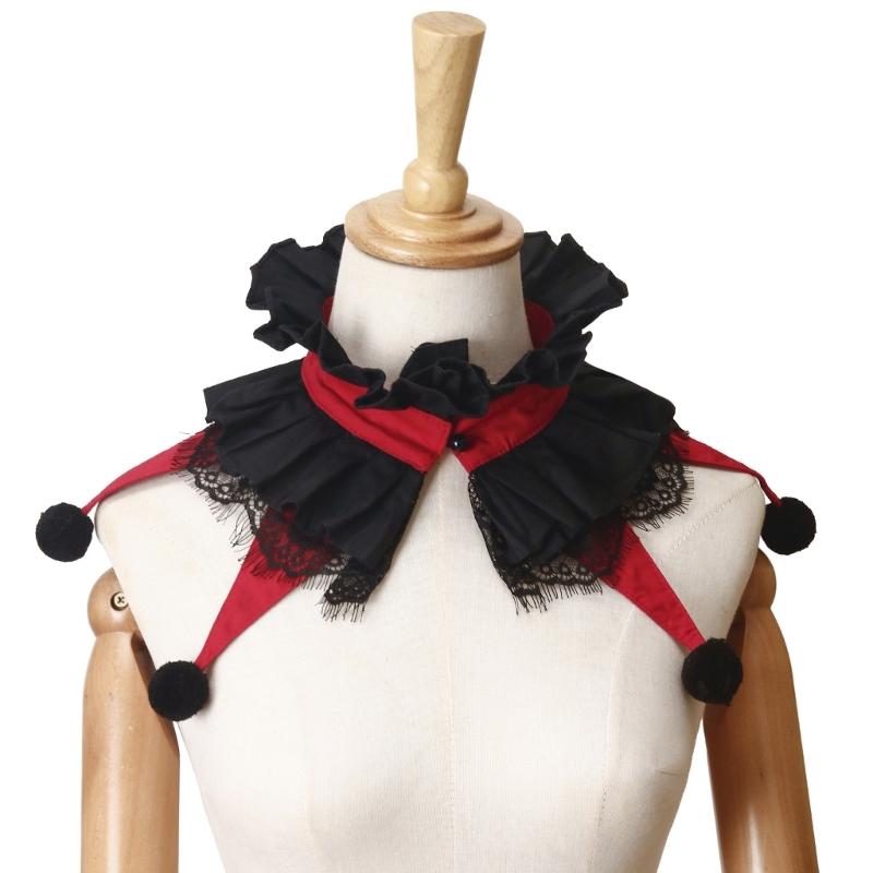 Guler Costum cu Volane pentru Adulți Accesoriu Petrecere Roșu și Negru pentru Halloween Cosplay Fotografii și Îmbrăcăminte Tematică