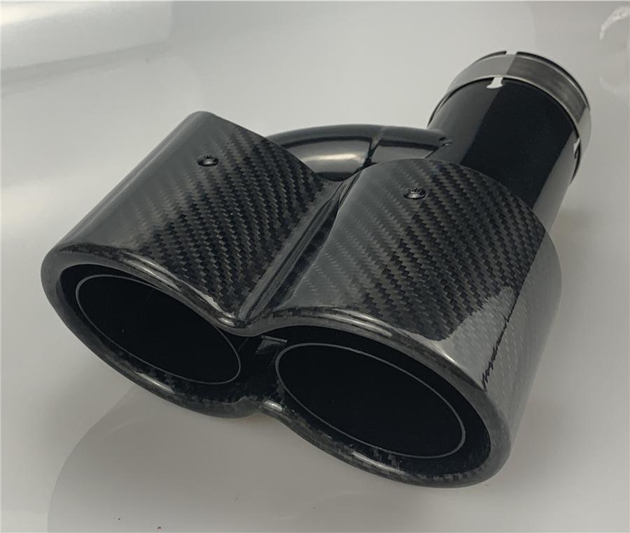 Universal H Style Pair 63mm Inlet 3D Glossy 100% Real Carbon Fiber Car SUV Conjoined Dual Exhaust Pipe Tail Muffler Tip