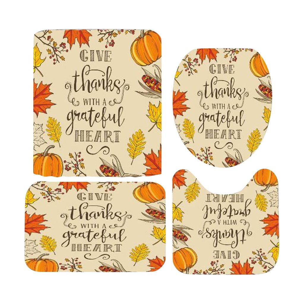 Four-piece Set Of St. Halloween Printed Shower Curtain Carpet Mat Combination Bathroom Toilet Mat Bathroom Curtain Set 45*75 Four-piece Set