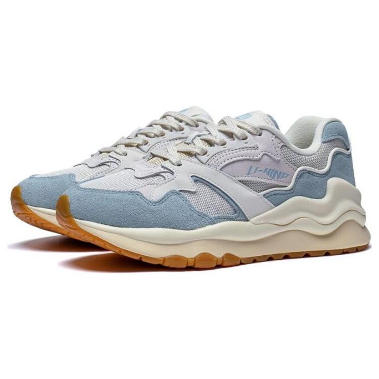 Li Ning 001 Mountains And Seas Abrasion Resistant Breathable Low top Sports Casual Shoes Women's White Cyan AZGT008-4