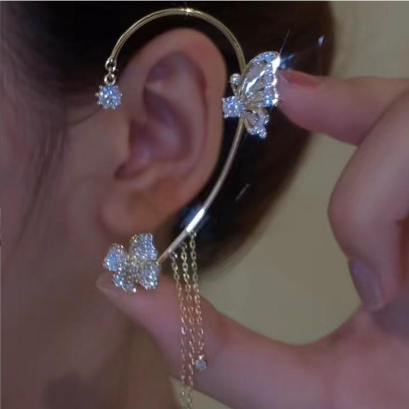 Butterfly Tassel Ear Clips Without Ear Holes Female Temperament Light Luxury High Sense Niche Cold Wind Ear Hanging Ear Bone Clips