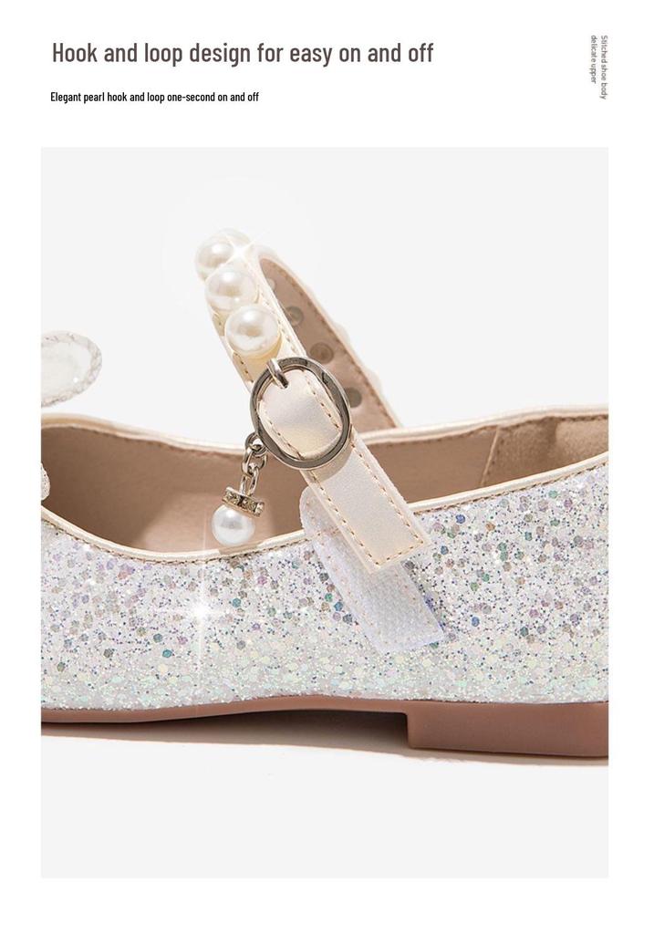 2026 Spring/Autumn Girls' Princess Leather Shoes - Shiny Crystal Rhinestone Baby Flats