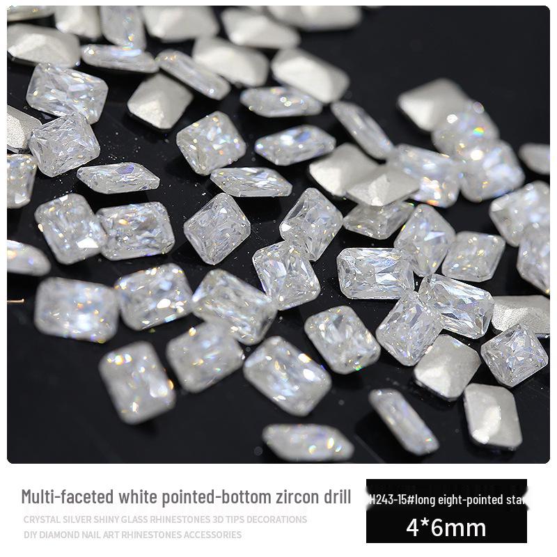 Multifaceted White Zircon Nail Ornaments - Super Shiny Marquise & Square Irregular Decorations