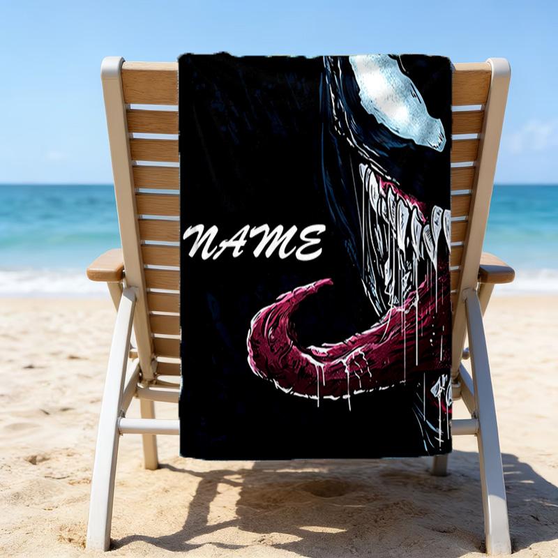 1pc Venom3 Beach Towel with Custom Name, Beach/Swimming/Bath/Picnic/Camping Towel, Suitable for Seaside Beaches