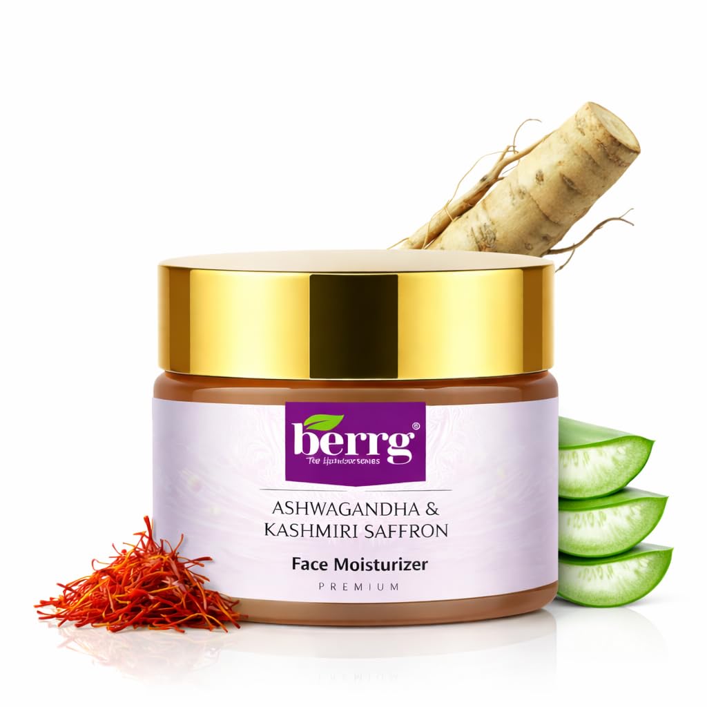 Berrg Naturals Saffron Gel Moisturizer with Ashwagandha & Aloe Vera | Lightweight Hydrating Face Moisturizer for Glowing Skin | Non-Sticky Gel Crea