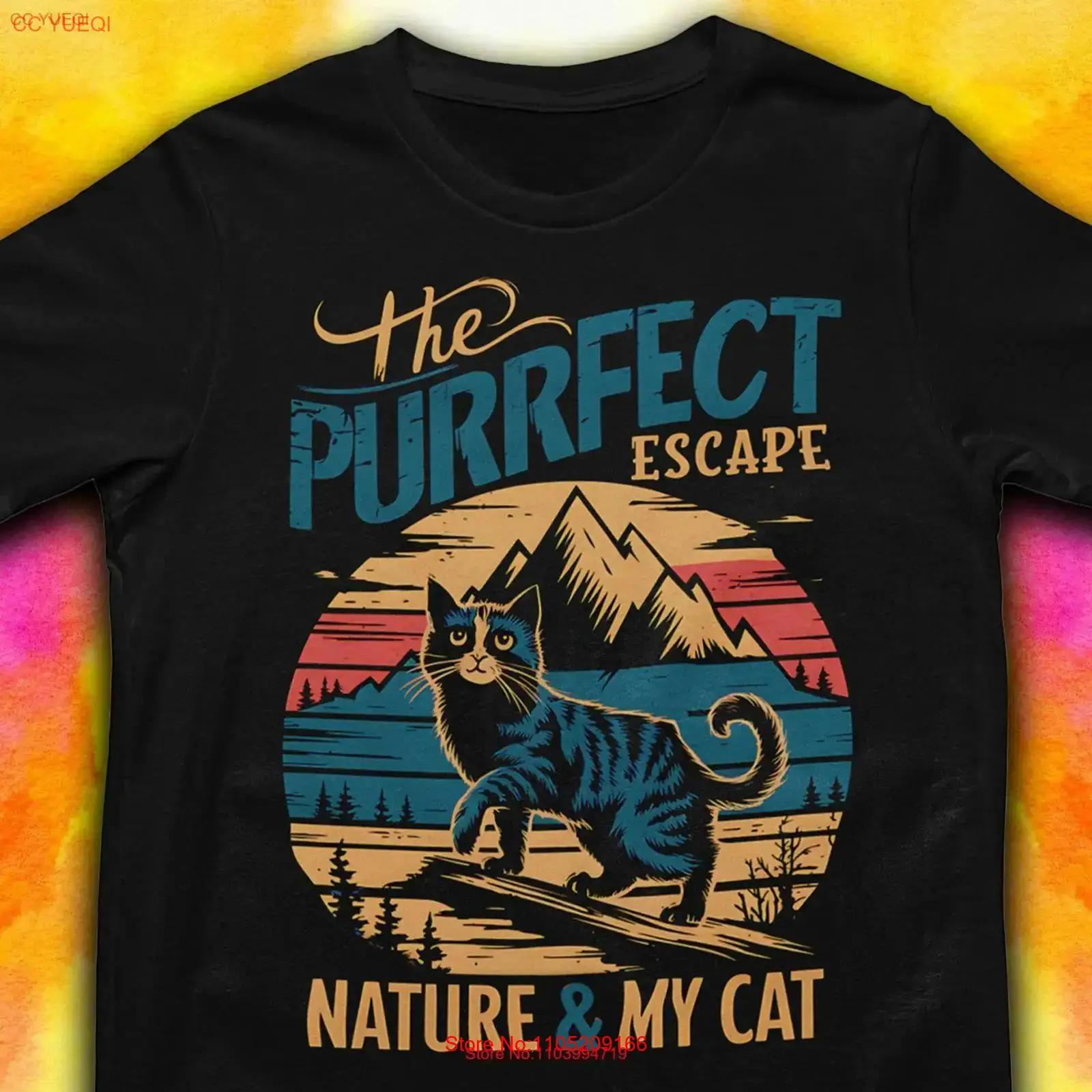 Cat Hiking T Shirt Nature And Silhouette Funny Purr Perfect Escapte GifT Vintage Washed Soft Fashion Streetwear Stretched S разноцветный