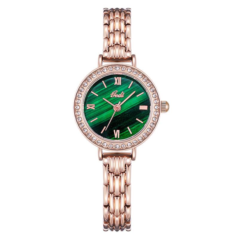 Light Luxury Fashion Round Quartz Watch Student Ladies Alloy Bracelet Waterproof Watch Luminous Rose Gold