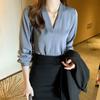 Vintage V-neck Shirt for Women Spring and Summer Long-sleeved Temperament Chiffon Workwear Suit with Simple Bottoming Tops