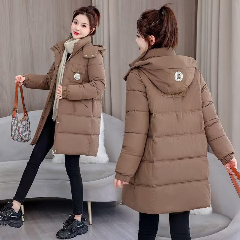 Chaqueta Cálida con Capucha para Mujer, Otoño e Invierno, Tallas Grandes, Engrosada y Acolchada, Longitud Media, Estilo Pan, Cremallera