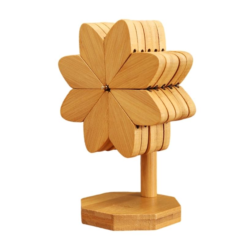 Heat Resistant Wooden Trivet Set Countertop Protectors Natural Wood Pinwheel Shape Placemat For Hot Dishes Pots Pans