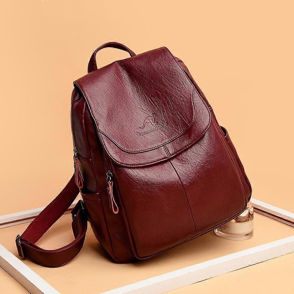 New retro women's handbag, summer, simple, soft leather, casual, simple, large capacity - Bordeaux
