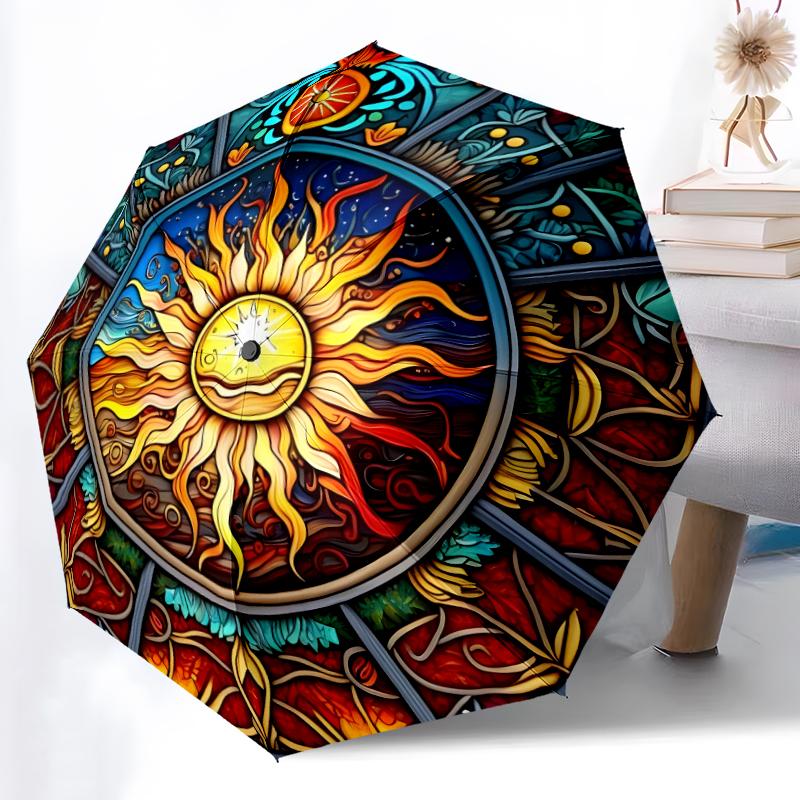 1pc Sturdy 8-Bone Auto Umbrella, Celestial Umbrella, Digital Printed, Foldable Umbrella for On-the-Go Outdoor Use