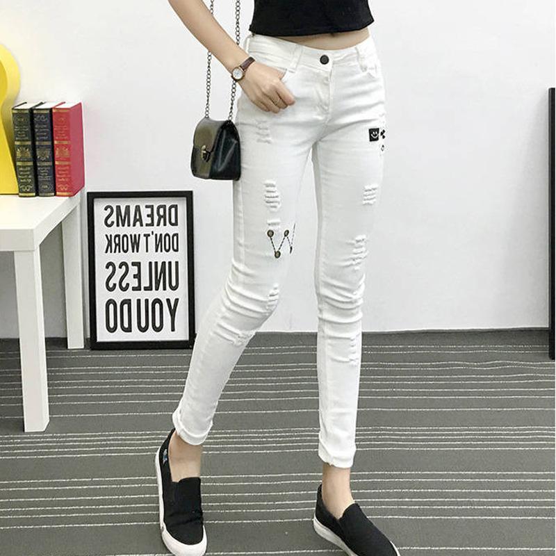 Casual Pencil Pantalones Pantalones Mujeres Delgado Transpirable Cintura  Alta Pies Pantalones Joker Hole Jeans Stretch comprar a buen precio —  entrega gratuita, reseñas reales con fotos — Joom