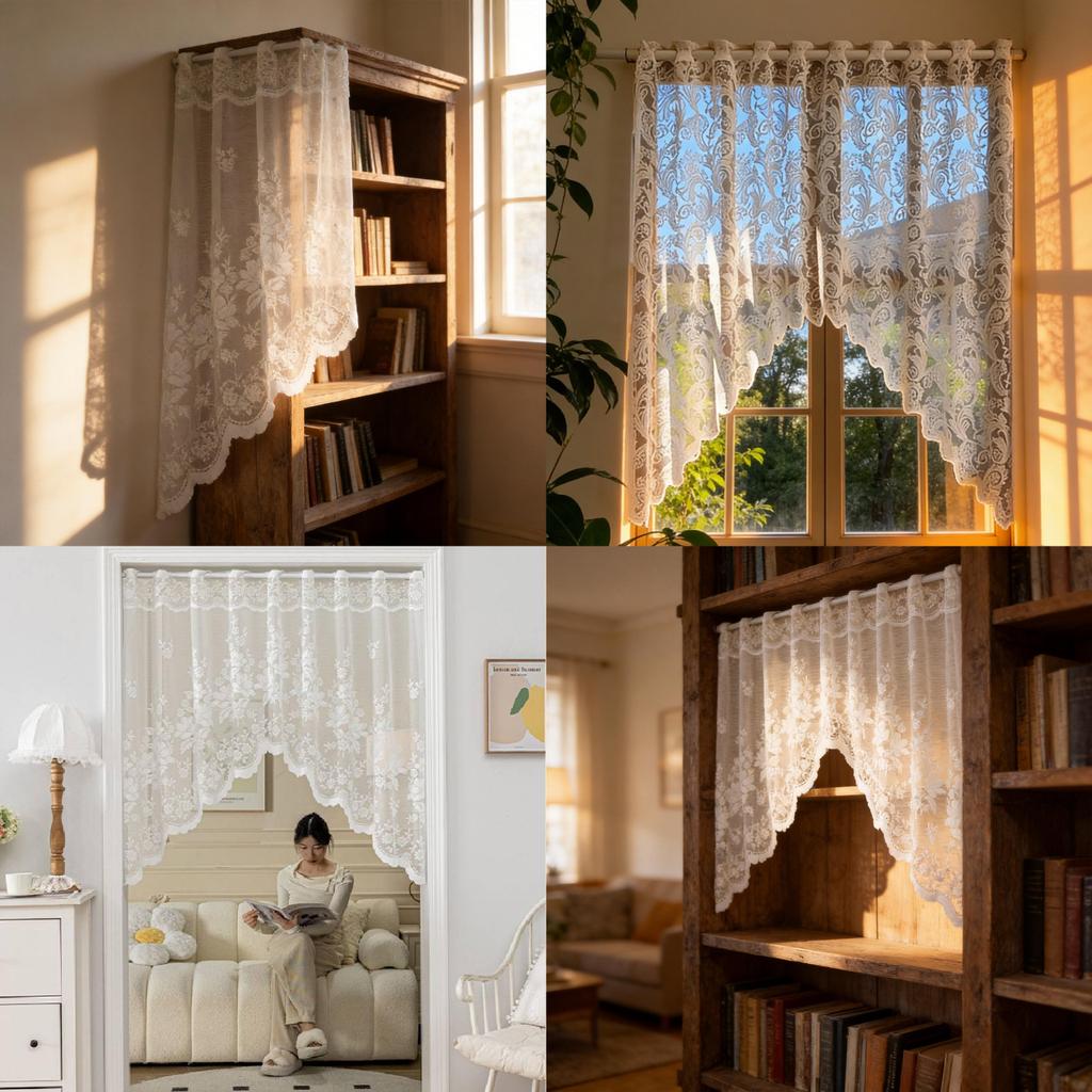 Elegantes Spitzentor-Halbvorhang mit Bogen und Blumenmuster für Wohnzimmer- und Schlafzimmerdekoration