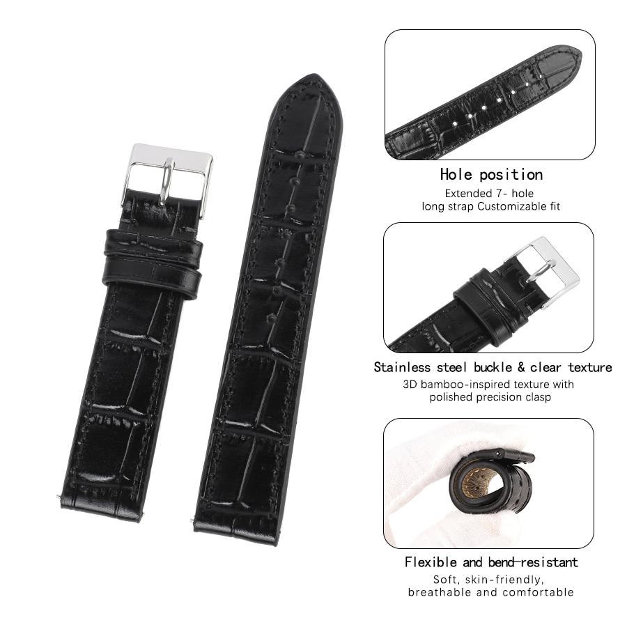 Universal Replacement Leather Watch Strap Black Brown Wristwatch for Men Women 17mm 18mm 19mm 20mm 21mm Bamboo Pattern Watchband