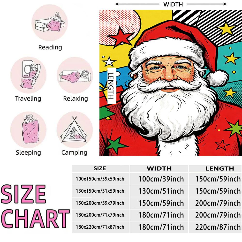 1pc Pop Style Christmas Santa Claus 230g Flannel Blanket, Soft Comfortable Throw Blanket For Sofa Lounge And Daily Nap