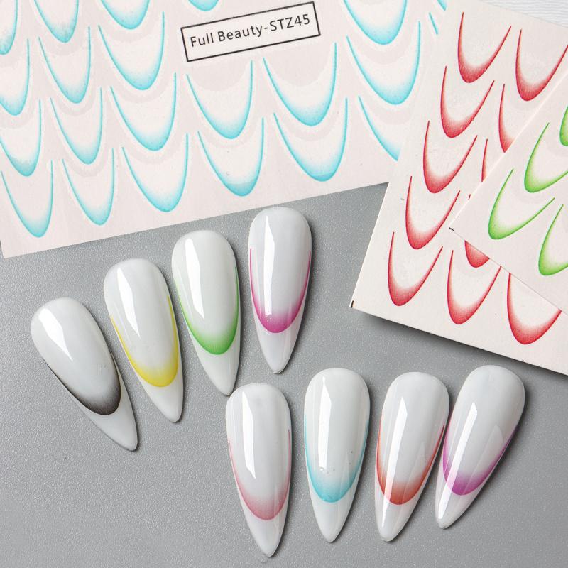 8pcs Gradient French Nail Art Stickers Ink Blooming Wave Line Water Transfer Sliders Decals DIY Ombre Manicure Decorations