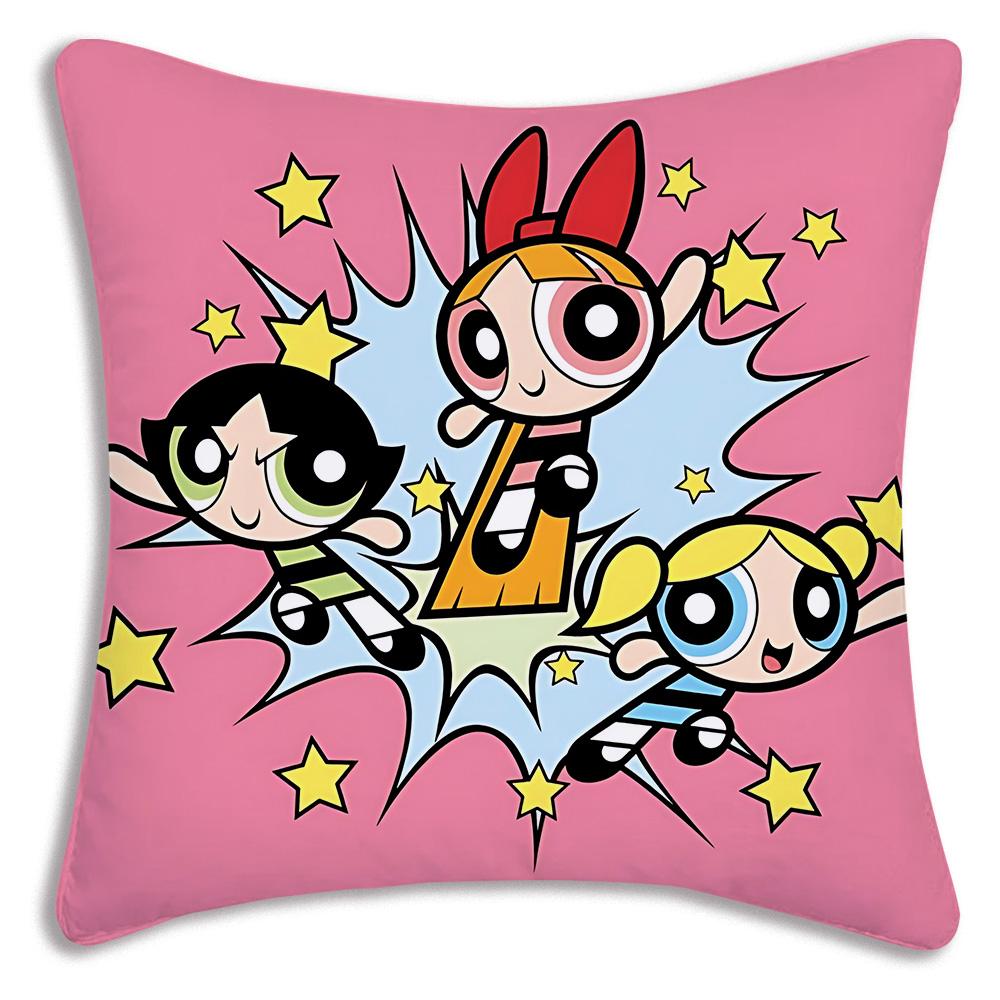 Anime Powerpuffs Girlss Pillow Covers Cartoon Sofa Decorative Home Double-Sided Printing Short Plush Cute Cushion Cover