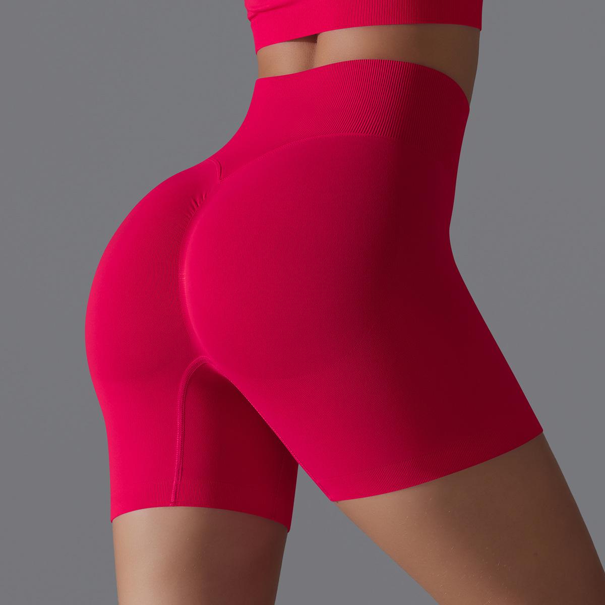 

European and American solid color yoga shorts tight running fitness yoga clothes high waist hip lift peach sweatpants S