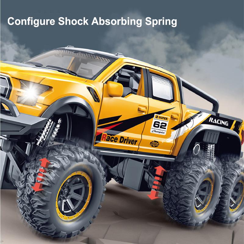 New Six-wheel Shock-absorbing Off-road Vehicle Pickup Truck Model Simulation Light Music Coaster Toy Children's Birthday Gift
