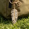 Keychain Pendant Rhinestones Inlaid Feather Shape Key Chain with Anti-Oxidation Lobster Clasp Backpack Bag Accessory