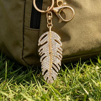 Schlüsselanhänger Anhänger Strasssteine Eingelegt Federform Schlüsselanhänger mit Anti-Oxidation Hummerverschluss Rucksack Tasche Zubehör
