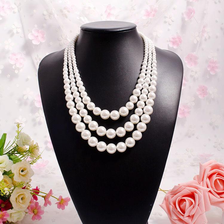 Cheongsam Glass Pearl Necklace Multi-layer Retro Court Collarbone Chain Double-layer Sweater Chain Three-layer Glass Neck Chain