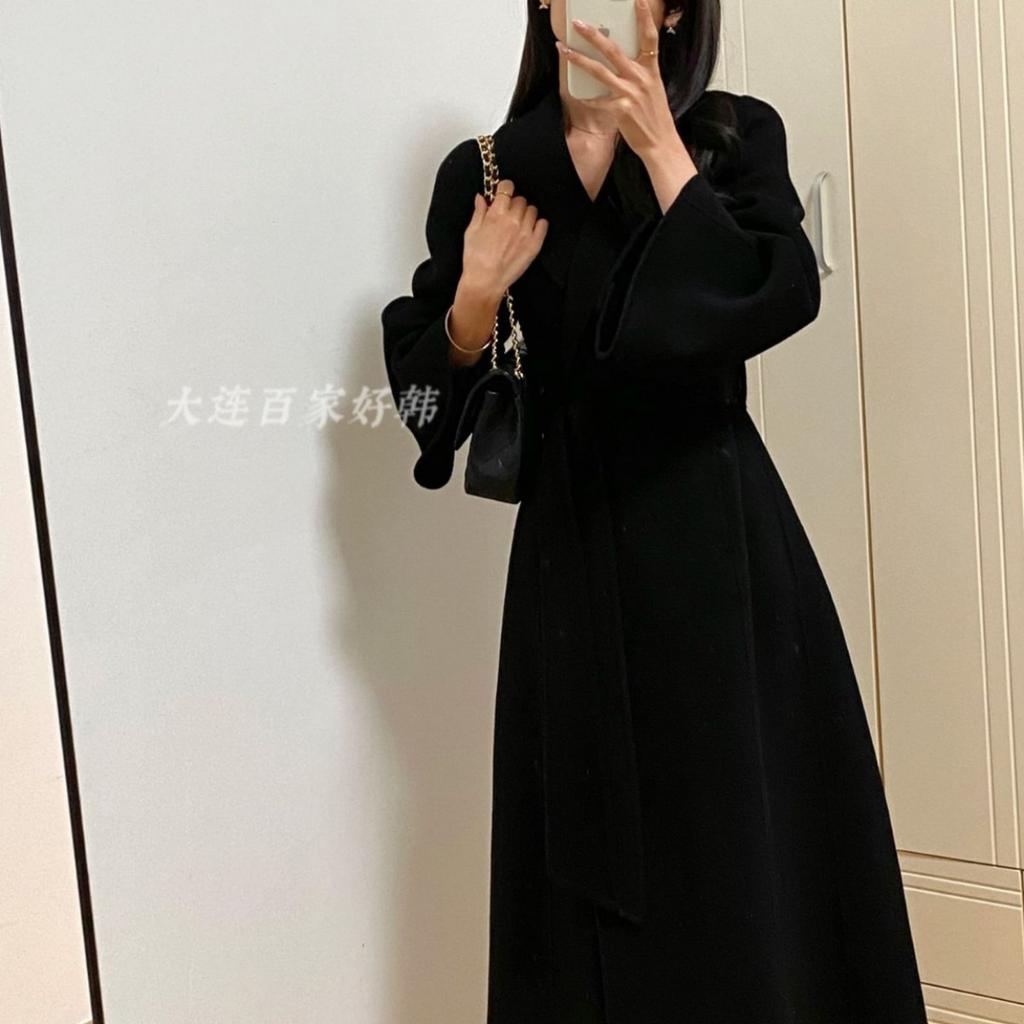 [Small waist] Black waist hourglass double-sided wool coat pear-shaped long tall man autumn and winter