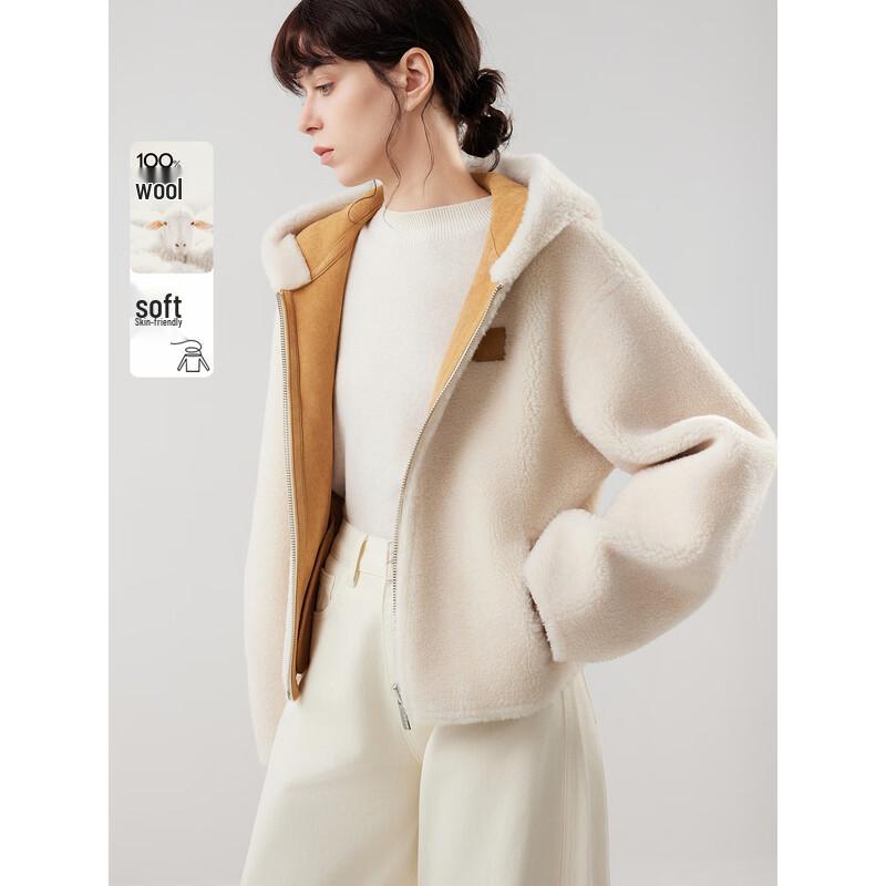 ELLE French Style Reversible Hooded Lamb Wool Jacket S