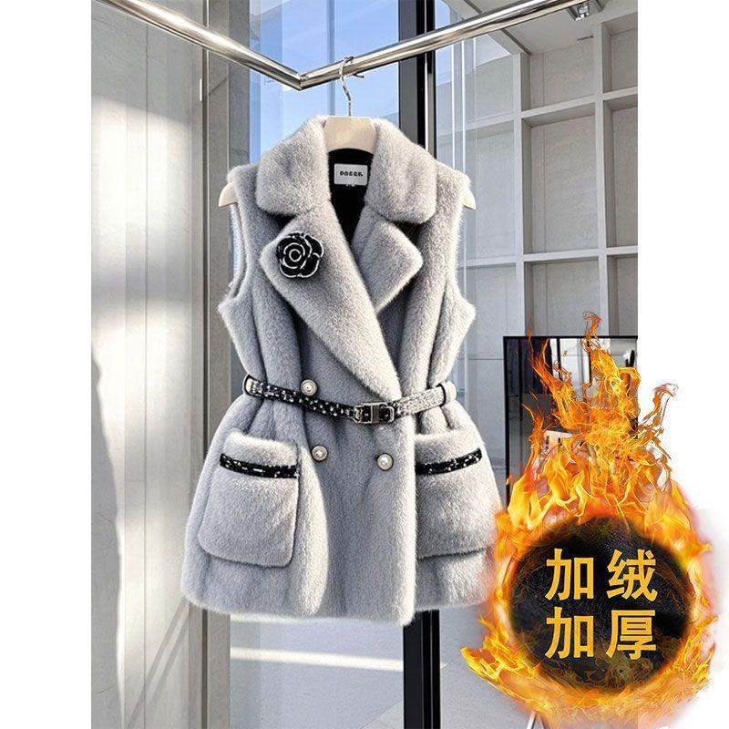 

Женский жилет новый зимний красивый высококлассный с завышенной талией серый пальто из искусственного меха норки 2XL 130-72.5kg