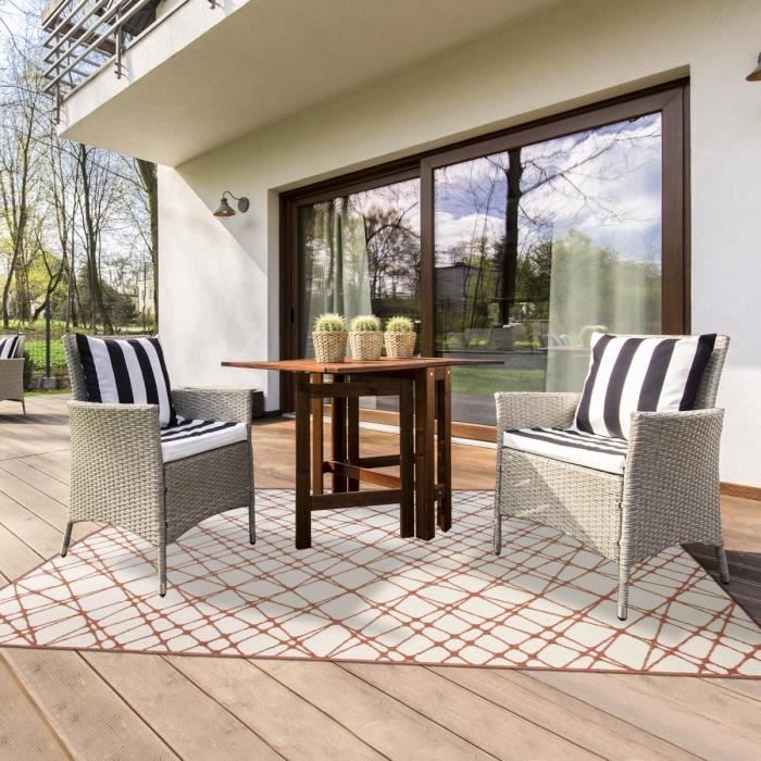 Tapis exterieur 120x170 cm Rectangulaire EXT DORBA REVERSIBLE Marron Terrasse, jardin adapté au chauffage par le sol