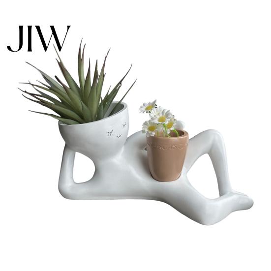 Playful Lazy Planter for Small Plants Funny Smiling Face Planter, Lying Down Guy Plant Pot with Drainage Pots Houseplants Holes, Goofy Resin