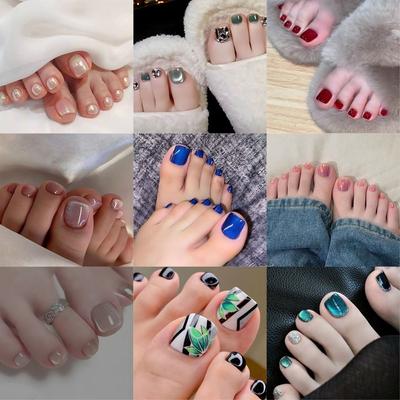 24pcs/box Short Square Fake Toenails Aurora Foot Nails French Style Toe Nails  For Women Girl