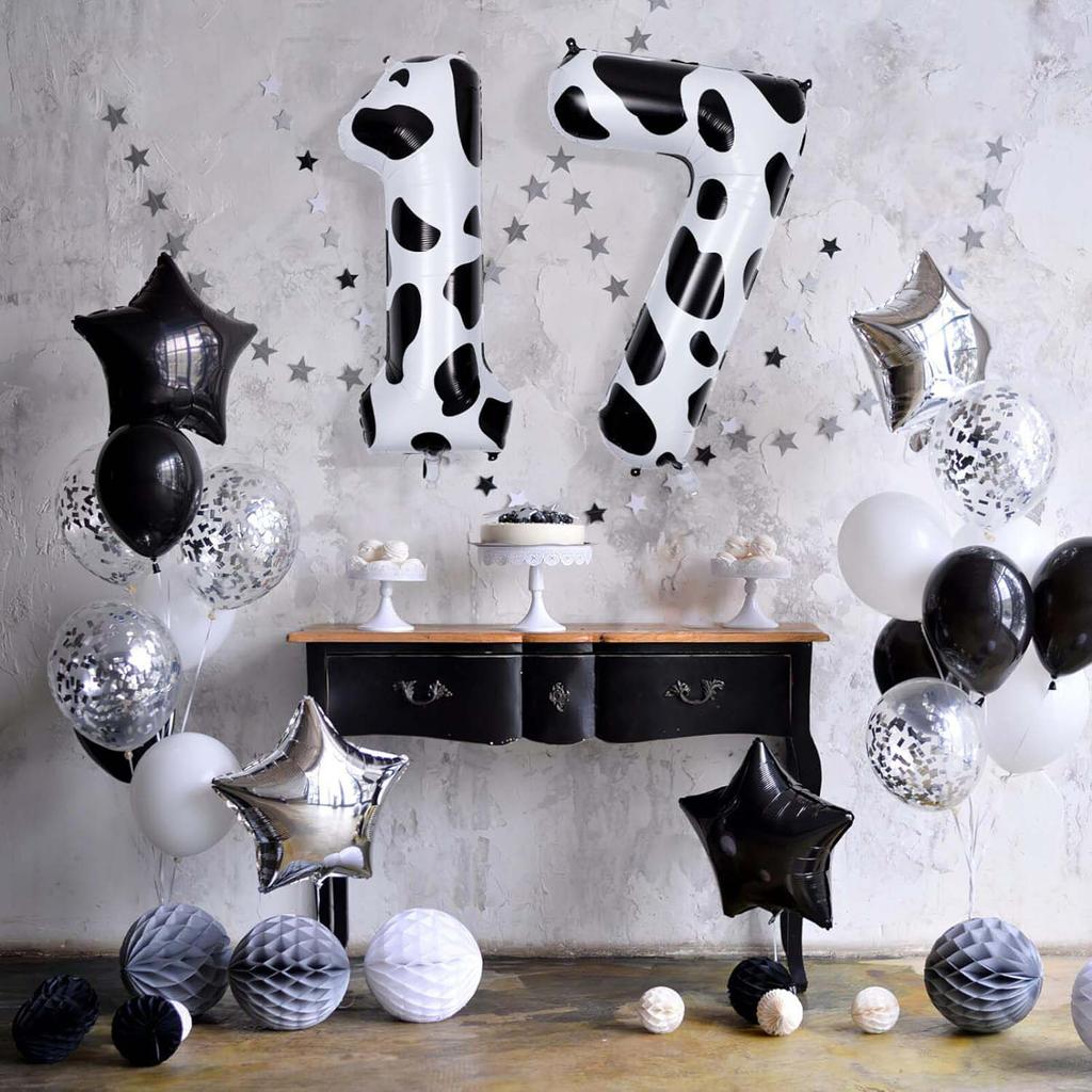 1pcs American Version 40inch Cow Print Large Cartoon Digital Balloon Black and White Print Children and Baby's Birthday Number