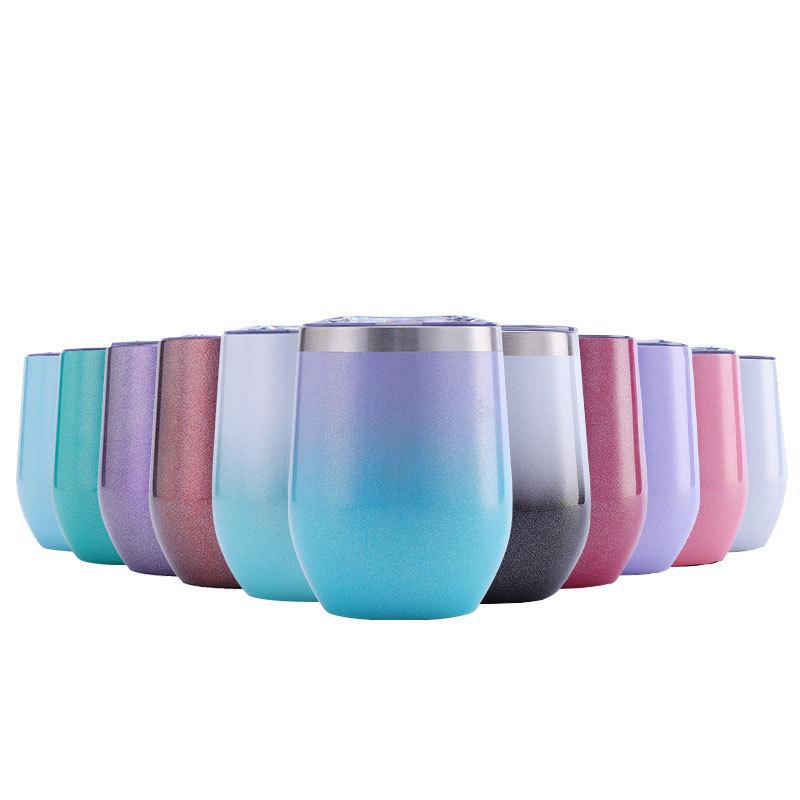Stainless Steel Wine Cup 12oz Double Layer Eggshell Cup Rainbow Paint Gradient U Shaped Beer Mug