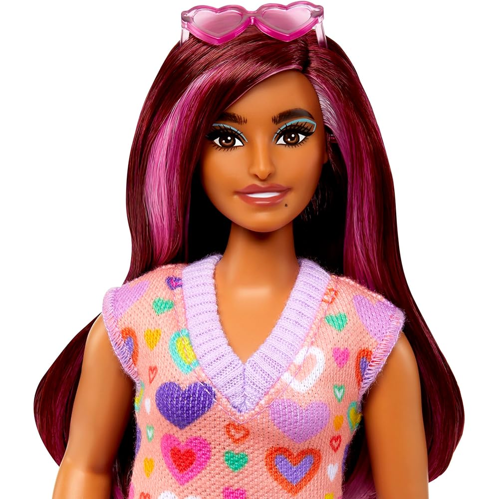 Barbie Fashionista Colorful Heart Dress Doll Set with House for Ages 3 and Up Pink HJT04