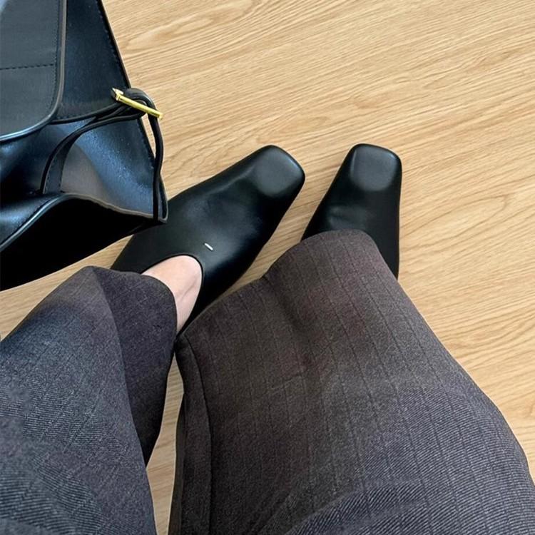 Retro Niche Square Head Simple Black Super Soft Single Shoes Women's New Versatile Casual Commuting Flat Mary Jane Women's Shoes