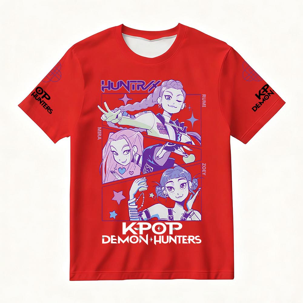 Women's Summer KPop Demon Hunters Graphic T-Shirt Stylish Streetwear Top with Rumi Mira Zoey Character Prints for Trendy Casual