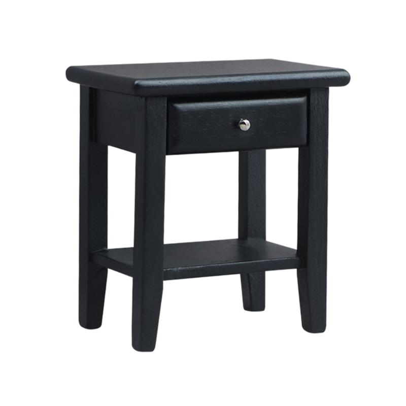 Modern Black Wooden Side Table 1:12 Scale Miniature Furniture For Dollhouses Scene 1